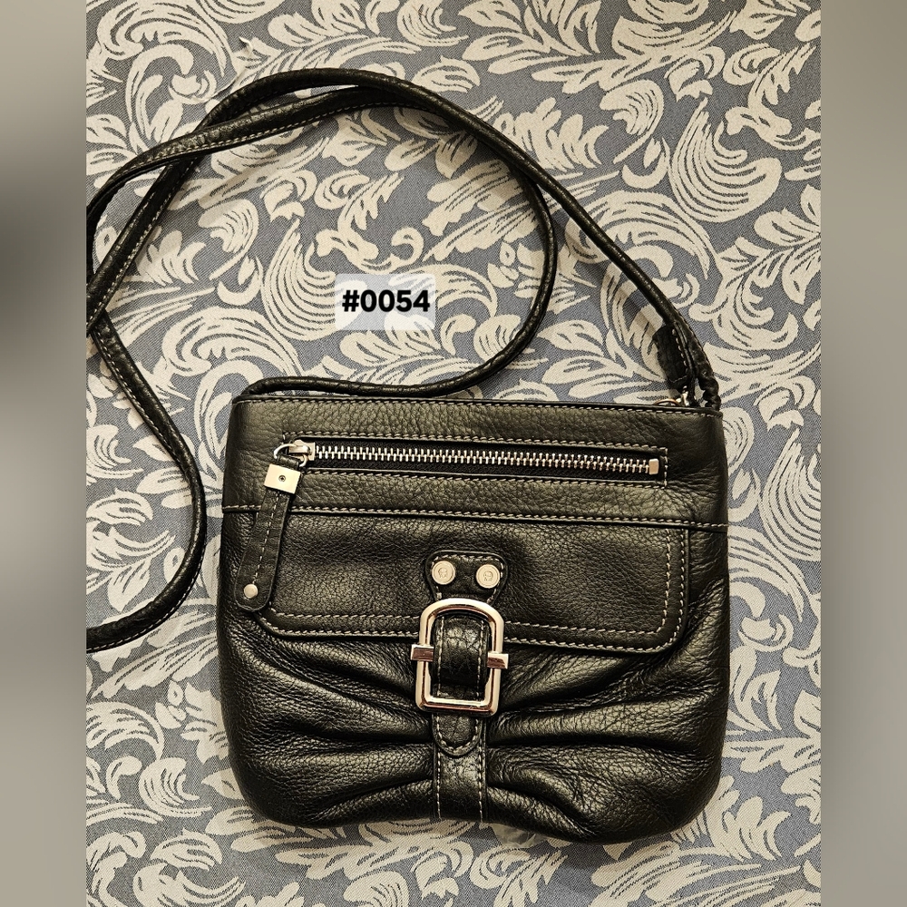 Etienne Aigner Black Leather Crossbody Bag with Silver Accents